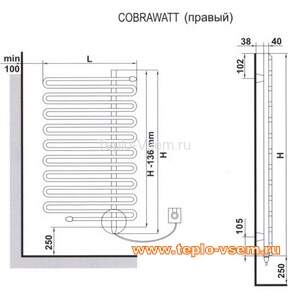 Электрический полотенцесушитель Arbonia COBRAWATT 110 L/R 400