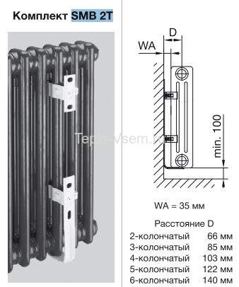 Zehnder SMB2T Charleston держатель Set 2xSMB2T Ral 9016