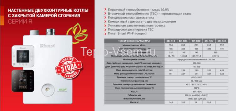 Газовый настенный двухконтурный котёл с закрытой камерой сгорания Rinnai BR-R24