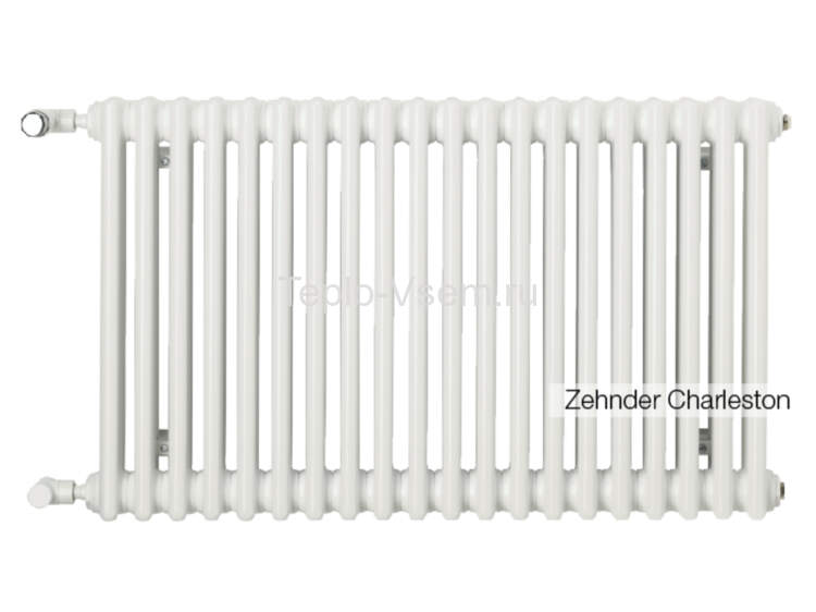 Радиатор отопления Zehnder Charleston 2-х трубный боковое подключение 558х828х62 (кран М-го 1/2") 2056-18 1270 3/4" Ral 9016