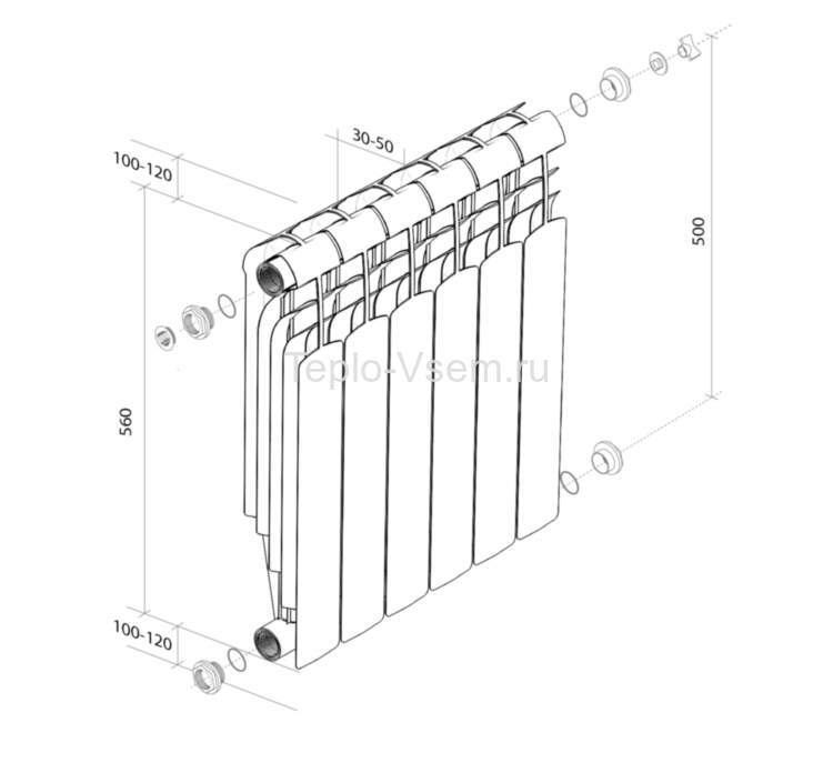 Биметаллический секционный радиатор Royal Thermo Vittoria 500 1 секц. (167 Вт)