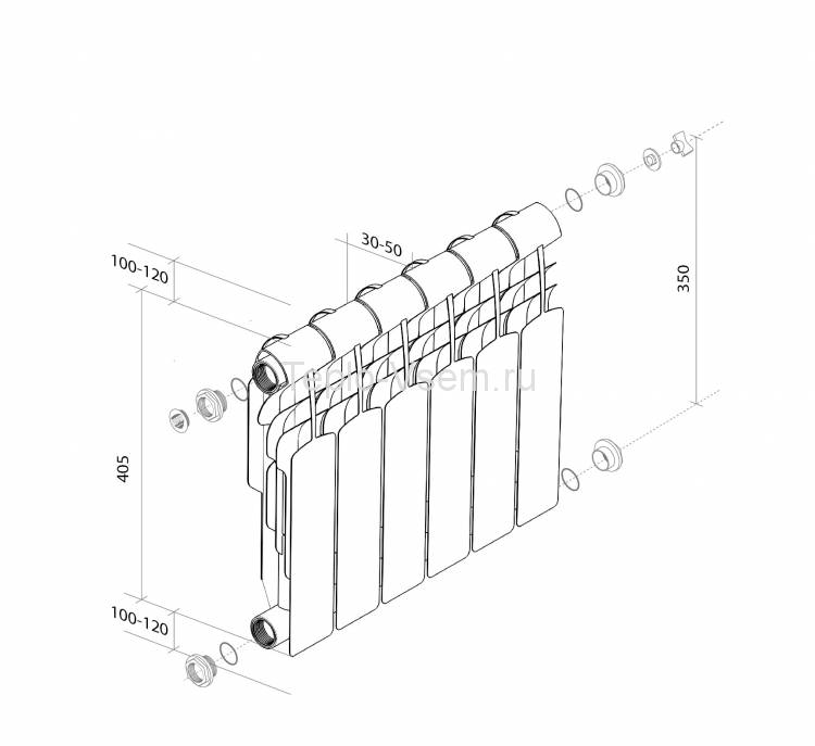 Биметаллический секционный радиатор Royal Thermo Vittoria 350 7 секц. (826Вт)